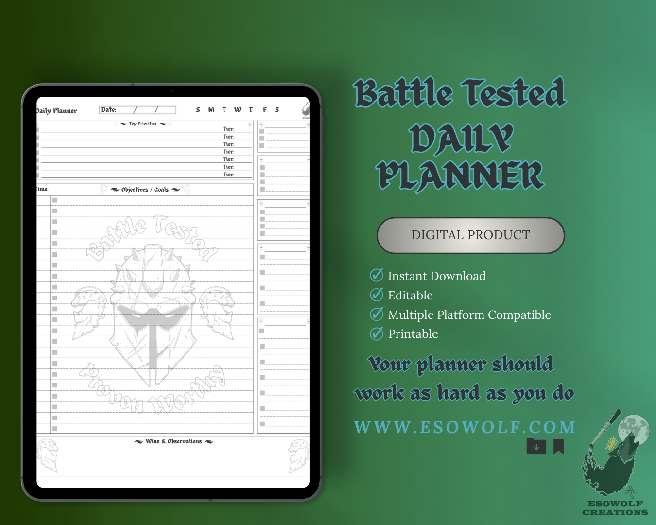 Battle-Tested Daily Digital Planner | Dark Fantasy Aesthetic, 7-Tier Priority System