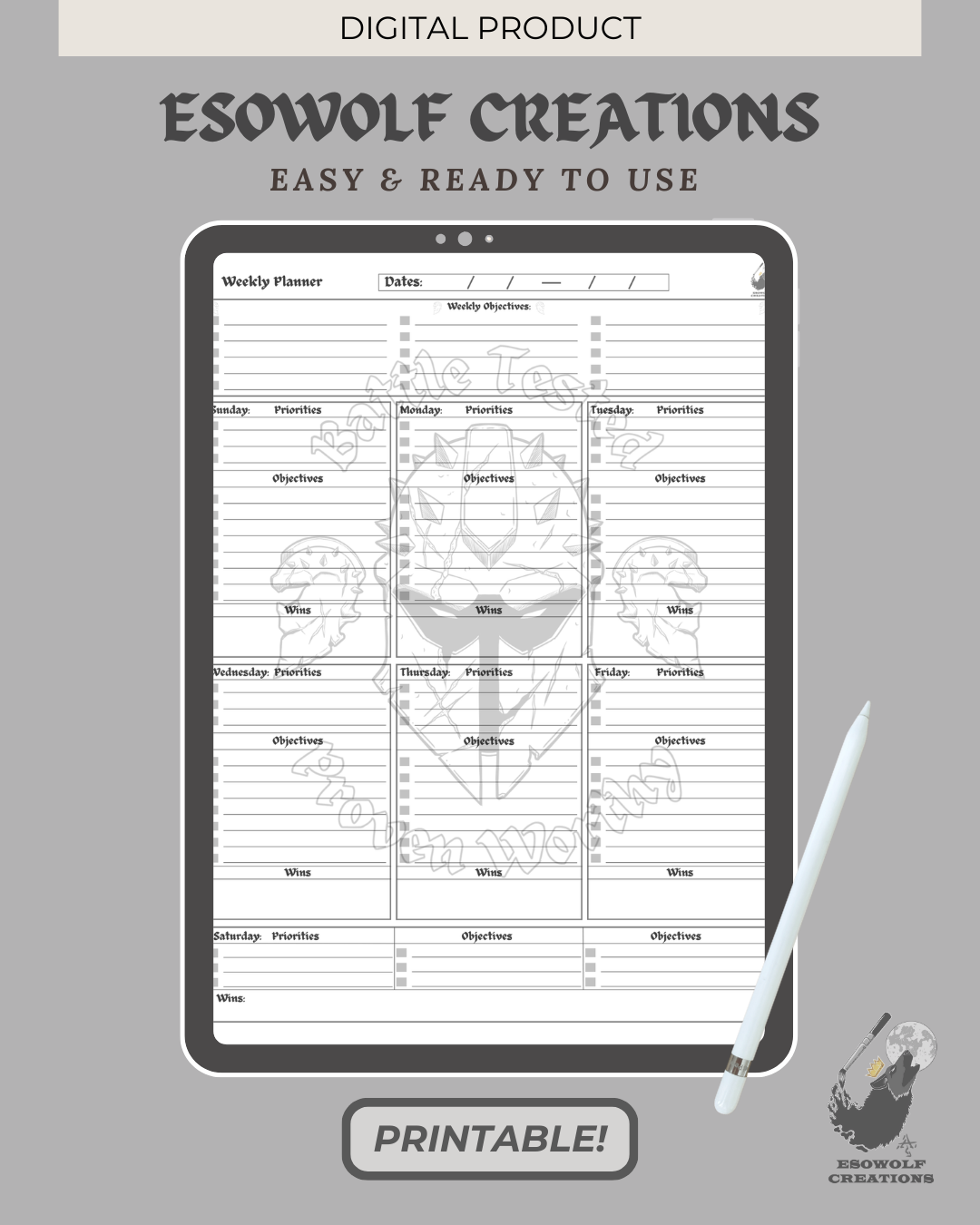 Battle-Tested Weekly Planner | Dark Fantasy Aesthetic, Weekly Priority System